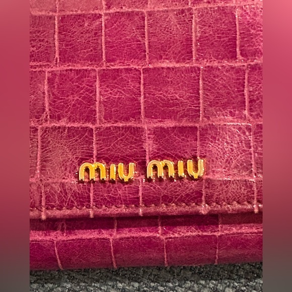 Miu Miu Croc Embossed Leather Long Wallet Purple Italy - Picture 13 of 16